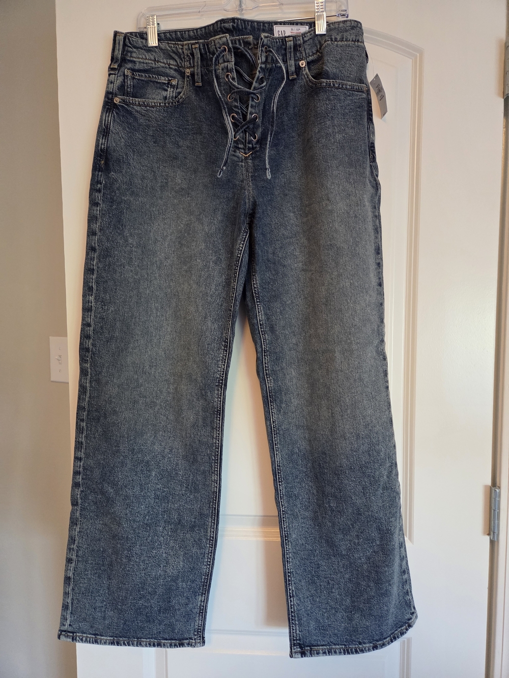 Gap Lace-Up Low Rise Wide Leg Jeans - Blue Denim